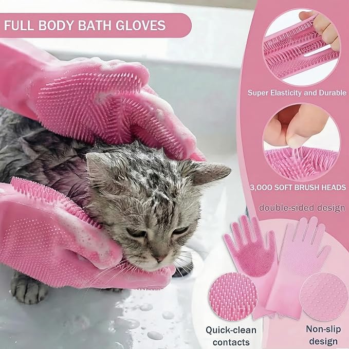 12PCS Dog Bath Kit & Dog Brush Kit for Dogs & Cats - Professional Pet Grooming Tools Set with Shedding Brush, Bath Scrubber, Dematting Comb & Storage Bag - Complete Dog Washing Essentials, Pink