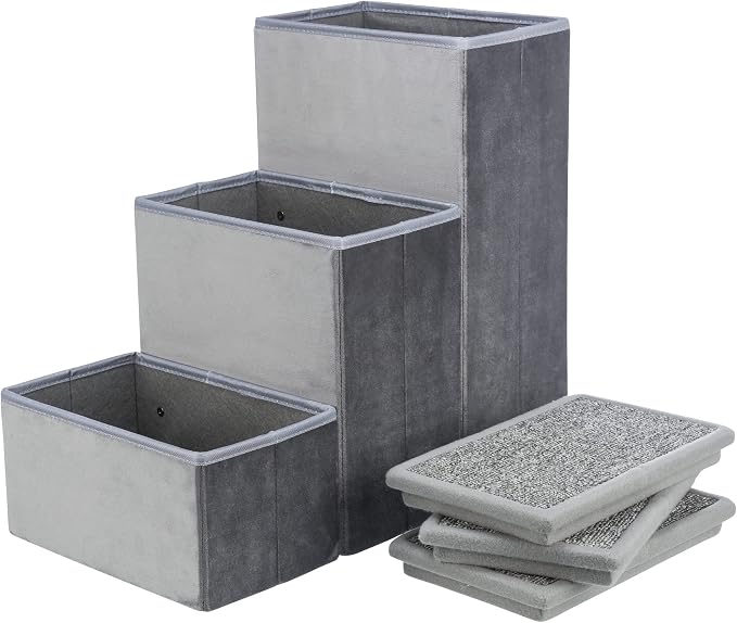 TRIXIE 3-Step Velour Pet Stairs, Gray | Collapsible, Storage Compartments for Pet Toys, Ideal for Small Dogs and Cats