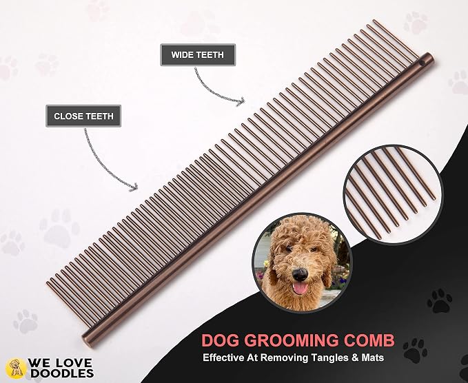 We Love Doodles Medium Curved Slicker Brush and Scissors Kit- Soft Pin Goldendoodle Brush and Dog Scissors - for Dematting & Shedding - Made in USA