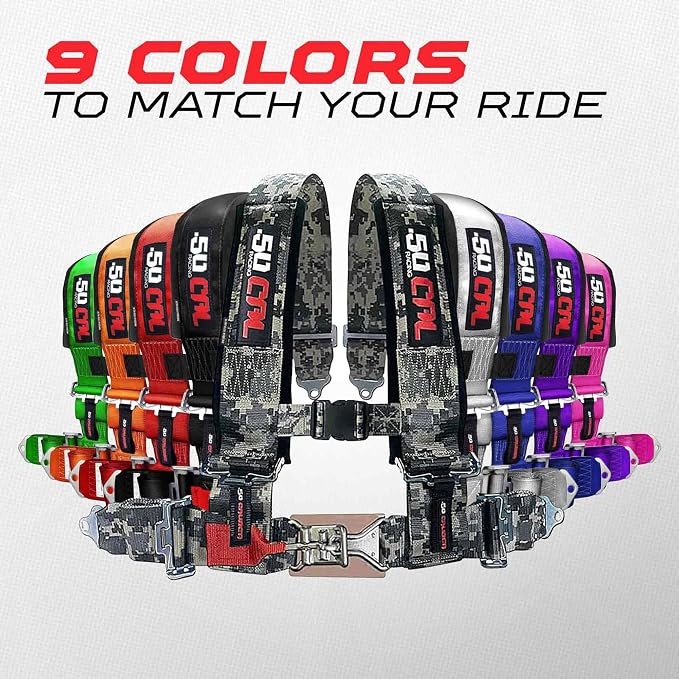 1pc 50 Cal Blue 4 Point Harness 3 inch straps, Racing Harness Seat Belt | Ultra Kush padding, Push Button quick release hardware. Universal Fit for UTV, RZR, race car