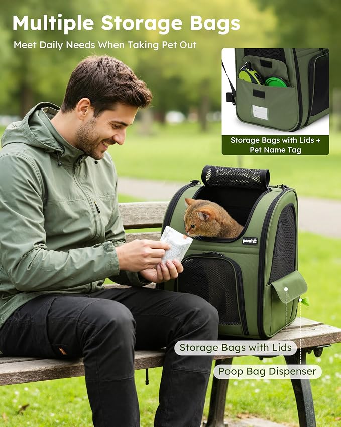 pecute Pet Backpack Expandable, Cat Carrier Backpack with Breathable Window | Durable Oxford Cloth, Lockable Zipper,Use for Pet Under 11 lbs to Travel