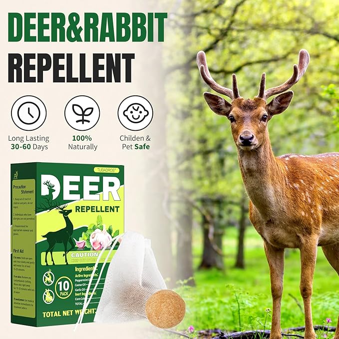 Deer Repellent, Deer & Rabbit Repellent, Peppermint Oil to Repel Deer, Rabbit, Deer Deterrent Outdoor for Lawn, Garden Use, Yard-10 Pack