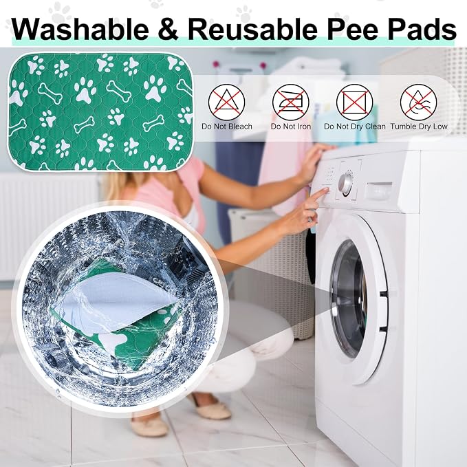 BEAUTYZOO 6 Pack Washable Pee Pads for Dogs,Reusable Puppy Pads 16x24 Green | Waterproof Super Absorbent,Non Slip and Leak-Proof Against Urine,Whelping Pads Mats for Puppy Potty Training,Playpen,Crate