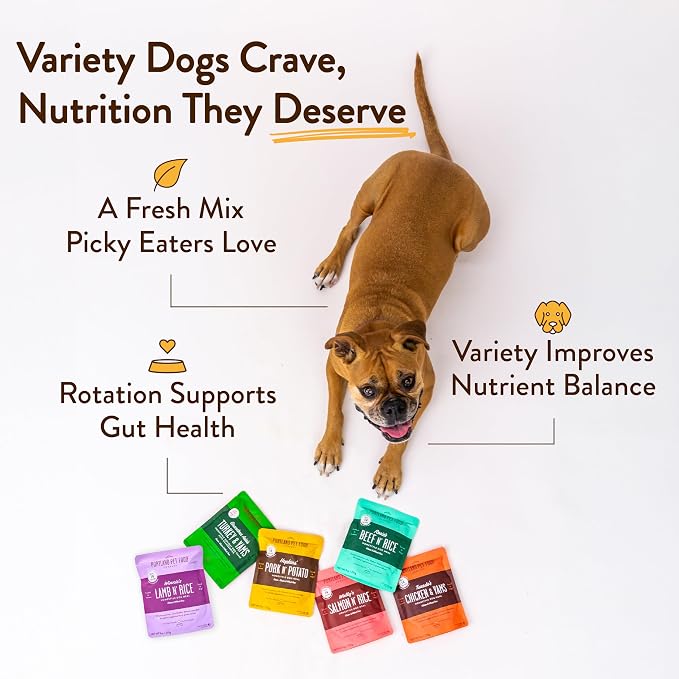 Portland Pet Food Company Fresh Dog Food Pouches - Human-Grade Toppers Wet Meal & Mixers - Grain-Free, Limited Ingredient Hopkin's Pork N’ Potato - Small & Large Breed Puppy & Senior Dogs - 5 Pack