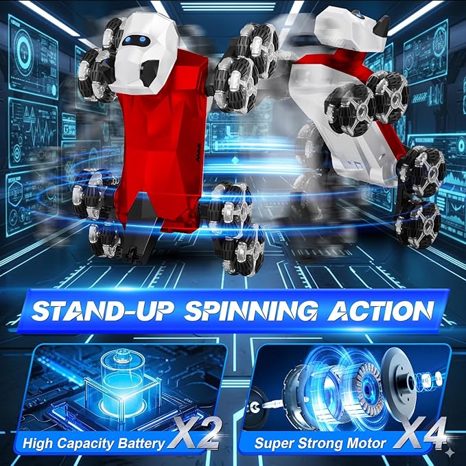 NQD® Robot Dog Toy, 360°Rotate Remote Control Robot Dog with Dancing & Sound FX, Remote Control Cars RC Stunt Robotic Dogs with LED Eyes, Electronic Pet Toys Gifts for Boys Kids Age 3-5 6-7 8-12
