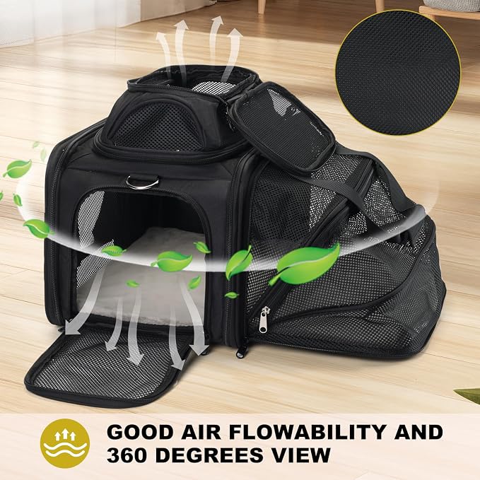 pidipiti 17x11x11 Soft-Sided pet Carrier,for 1 Small Dog or Medium cat | top and 1 side Expandable,for American Delta United Airline ,TSA Approved,with 2 pockets,zipper lock,leakproof,vet visiting