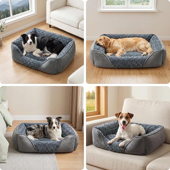 Large Dog Bed for Large Medium Small Dogs, Rectangle Washable Orthopedic Dog Bed, Soft Calming Sleeping Puppy Bed Durable Pet Cuddler with Anti-Slip Bottom L(30"x24"x9")