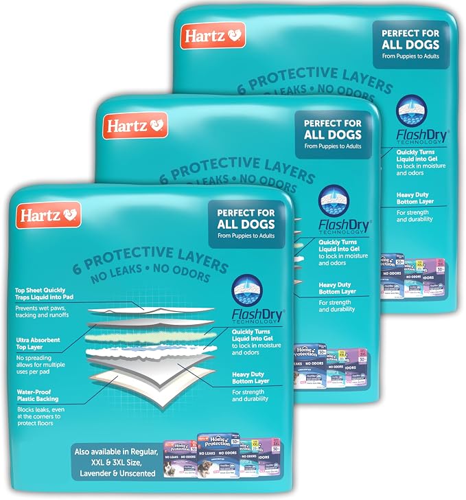 Hartz Home Protection Super Absorbent Odor Eliminating Mountain Fresh Scented No Leaks Dog Pads, XXL 60 Count