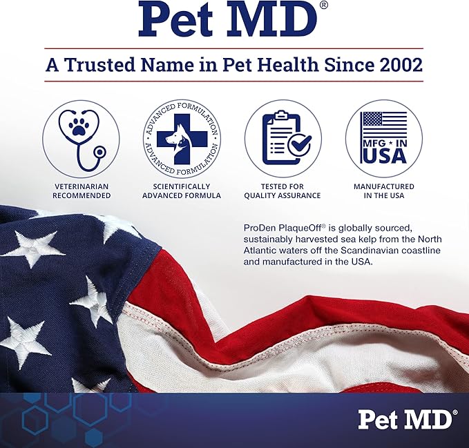 Pet MD Proden PlaqueOff Dog Teeth Cleaning Dental Care Powder - Oral Care Supplement for Dogs - Reduce Bad Breath, Tartar, & Plaque - 60g