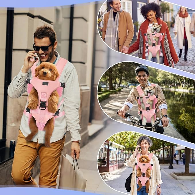YUDODO Front Pet Carrier Backpack for Small Dog, Legs Out Dog Chest Carrier | Safety Belt, Ergonomic Support, Hands Free, Durable & Comfortable, For Walking Hiking Cycling, Pink, S
