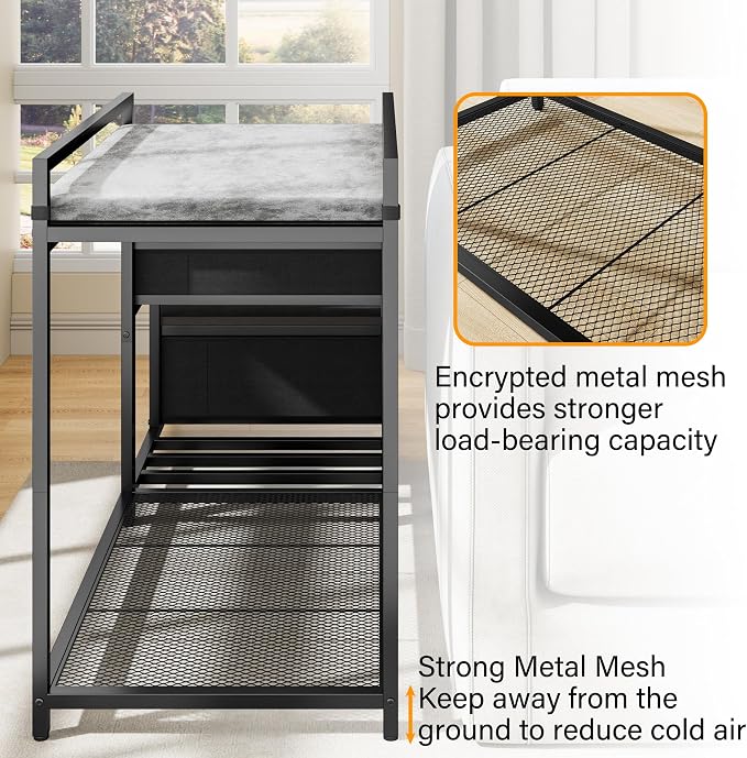 kepptory Pet Bunk Bed with Stairs and Storage, Dog Beds Attachment to Human Bed, Bedside Dogs Cot for Small, Medium Cats & Dogs, Pet Window Perch (Grey)