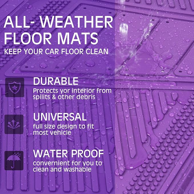 CAR PASS Heavy Duty Rubber Floor Mats Gray Car Mats Full Set with Trunk Cargo Liner - Universal Waterproof Floor Mats for Car SUV Truck, Durable All Weather Automotive Liner Mats (All Purple)