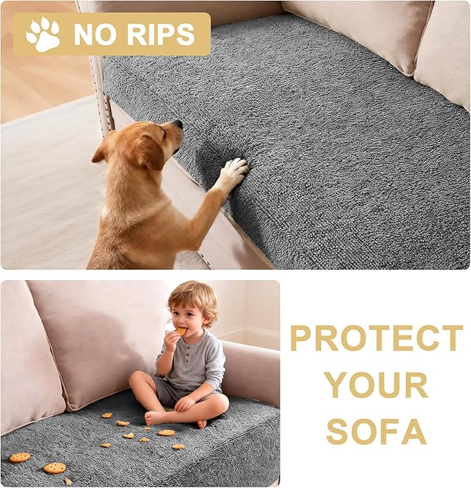 H.VERSAILTEX Non Slip Pet Couch Cover Chenille Dog Bed Protector Thick Soft Sofa Slipcover Pet Friendly Washable Couch Cushion Covers for Pets (68" x 82", Gray)