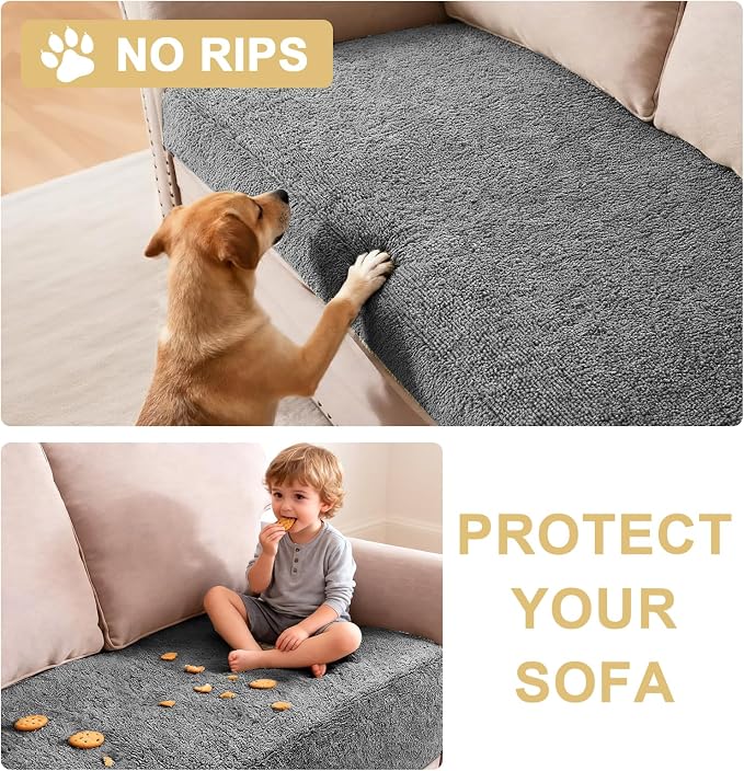 H.VERSAILTEX Non Slip Pet Couch Cover Chenille Dog Bed Protector Thick Soft Sofa Slipcover Pet Friendly Washable Couch Cushion Covers for Pets (30" x 70", Gray)