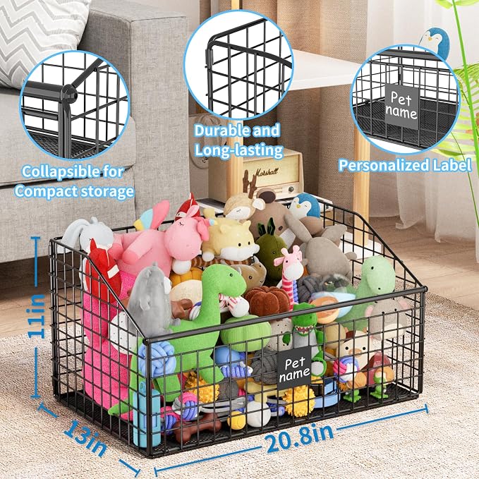Kaiferty Indestructible Dog Toy basket, Large Toy Bin for Dogs,Pet Toy Bin Dog Metal Basket Organizer Storage for Toys Food Storage (Black)