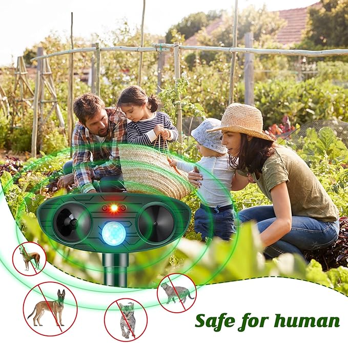 Ultrasonic Animal Repellent Outdoor Solar Powered Repeller Cat Dog Squirrels Deer Deterrent Waterproof Motion Sensor Deterrent for Yard Garden Rabbit Fox Pest(Black, Green,2 Pieces)