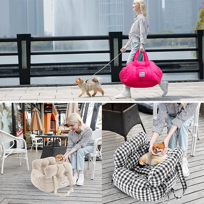 Dog Car Seat for Small Dogs, Portable Puppy Car Seat of Easy Installation, Fashionable Pet Carrier Bag with Large Pockets, Machine Washable Dog Booster Seat (Rose Red)