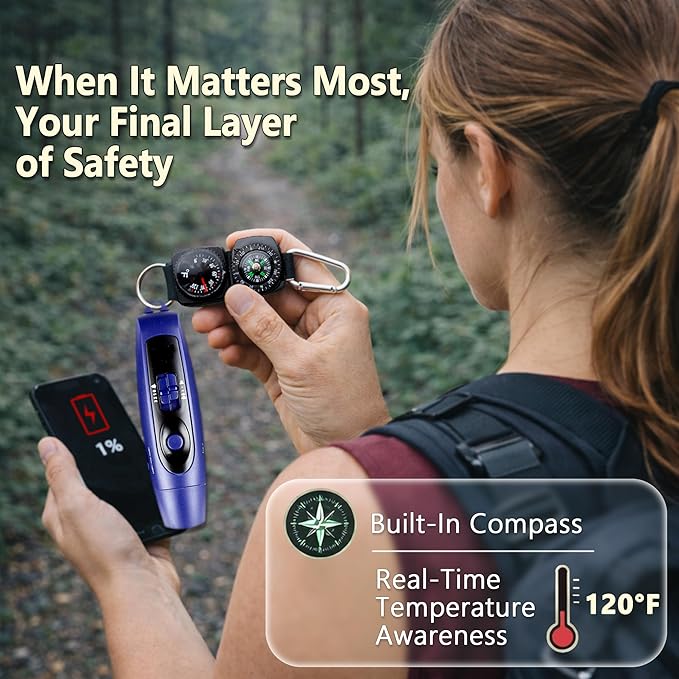 120dB Electronic Air Horn with Compass & Thermometer- Bear Horn to Scare Bears - Self Defense for Hiking