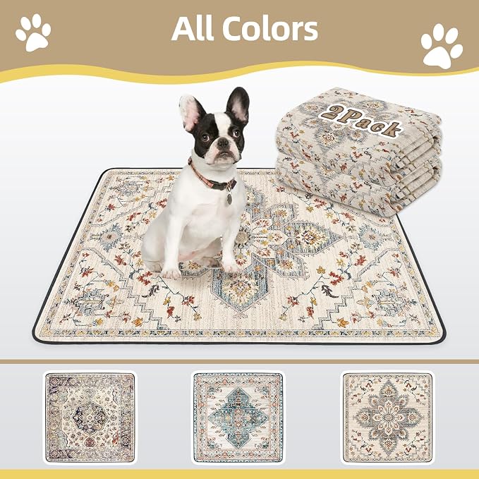 SCLOSE Washable Pee Pads for Dogs Large 2 Pack, 48" x 48" Reusable Puppy Pads Waterproof Dog Rugs, Super Absorbent, Leakproof, Dog Crate Pad, Playpen Mat, Whelping Pads, White Medallion
