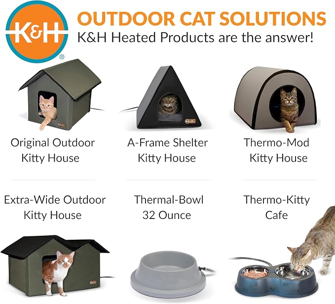 K&H Heated Water Bowl, Thermal-Bowl for Cats & Dogs, Safety Listed 12W | Outdoor Water Stays Unfrozen In Winter. Outdoor Heated Dog Dish for Pets, Automatic No Freeze, Anti Chew Cord, 32 Ounces Gray