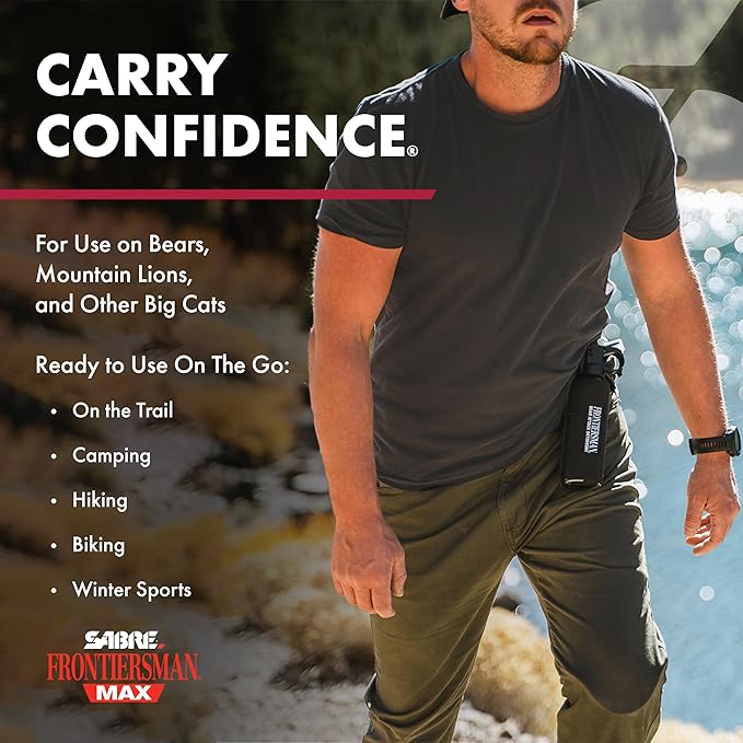 SABRE Frontiersman MAX Bear Spray Kit – 7.9 oz Bear & Mountain Lion Deterrent, Belt Holster, Bell, 40 ft Range, 2% Capsaicinoids, Glow Safety, Eco-Friendly, Hiking, Camping