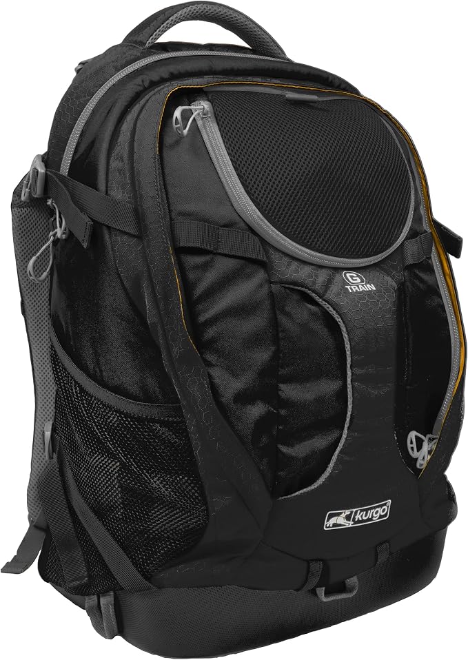 Kurgo G-Train Pet Carrier Backpack, Black | Cat & Dog Daypack for Outdoors & Travel, Waterproof Bottom, Ventilated Mesh Panels, Storage Pockets, For Pets up to 25Lbs