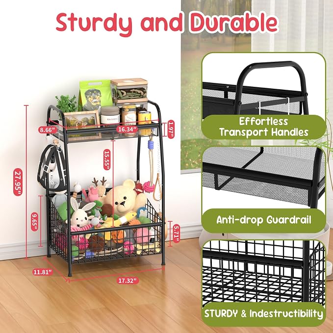 Kaiferty Indestructible Medium Dog Toy basket, Toy Box for Dogs,Pet Toys Bin Dog Metal Wire Basket for Toys, Food Storage, Storage Organizer Chest Storage, Toy Box for Living Room Area (Black)