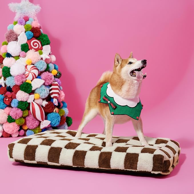LE SURE Cute Aesthetic Dog Bed for Crate,Jacquard Thick Pet Pillow 35x22 | Shredded Chopped Foam,Modern Plush Crate Cushion Gift for Large Dog, Waterproof Washable Cover, Nonslip Bottom, Brown