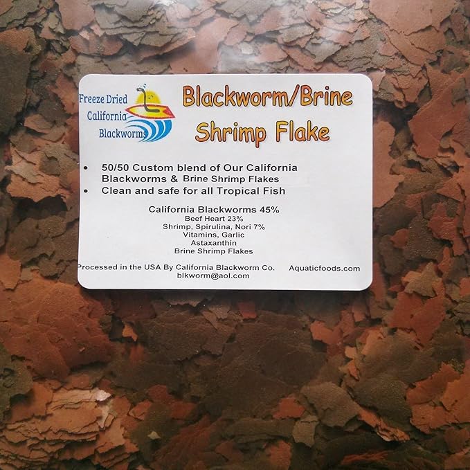 Aquatic Foods Inc. Flakes - 45% California Blackworm & Brine Shrimp Flake Mix for Angels, Discus, Cichlids, Tetras, Guppies, Live Bearers, All Community Tropical Fish - Premium AF Flakes - 1-lbs