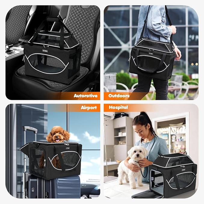 Lekereise Top-Expandable Pet Carrier 17x11x9.5 Inch Alaska Hawaiian Airline Approved Underseat to 12lbs Stable Car Travel Carriers for Small Dogs Cats with Locking Safety Zippers Anti-Scratch Mesh