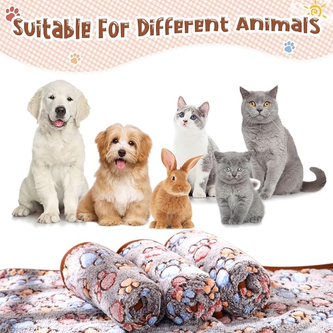 Tatuo 4 Pack Fleece Dog Blankets for Puppy Cats Multi-Size Sleep Mat for Pet Guinea Pig Soft Washable Warm Crate Bed Puppy Teething Toys Print Pattern Blanket Indoor(Black,24 x 16 Inch,Paw)