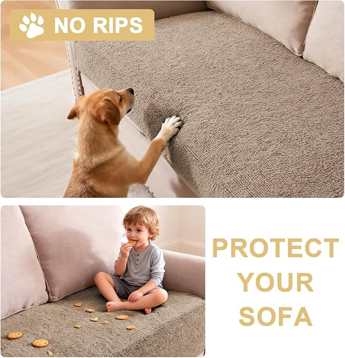 H.VERSAILTEX Non Slip Pet Couch Cover Chenille Dog Bed Protector Thick Soft Sofa Slipcover Pet Friendly Washable Couch Cushion Covers for Pets (30" x 70", Sand)