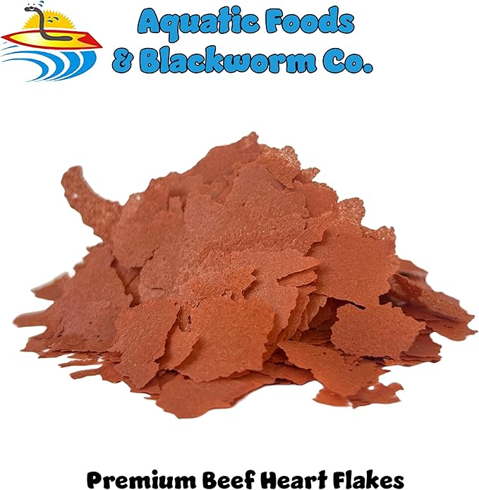 Aquatic Foods Inc. Beef Heart Flakes, High Protein Beef Heart Flakes for Discus, Cichlids, Tetras, Guppies, Live Bearers, All Community Tropical Fish - Premium Beef Heart AF Flakes - 2-lbs