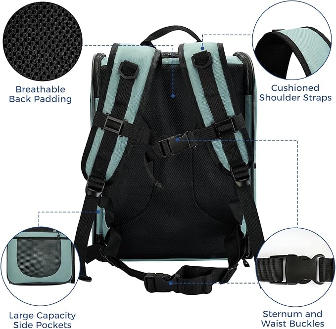 Apollo Walker Dog & Cat Carrier Backpack for 4-18lb Pets - Ventilated Safe Design with Padded Back Support, Breathable Mesh Pet Backpack for Hiking, Travel, Outdoor (Blue)