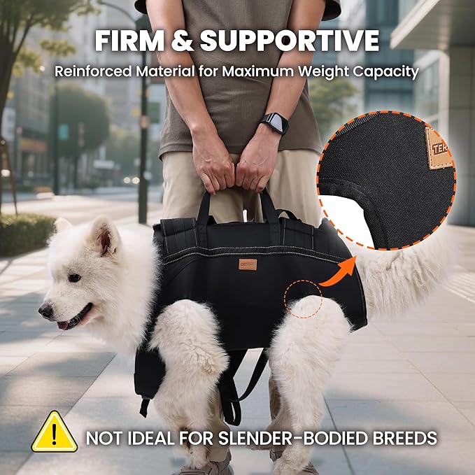 Dog Lift Harness Backpack Carrier for Large Dogs, Full Body Sling with Handle, Dog Harness for Joint Injuries, Arthritis, Ideal for Stairs, Elderly Dogs (Black 2XL 50-66 LBS)