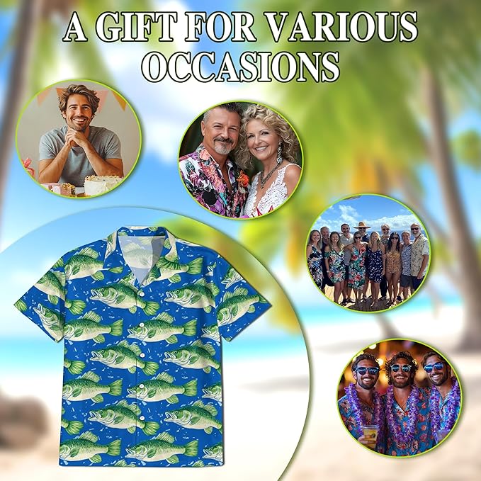 Fishing Crappie Hawaiian Shirt for Men, Button Down Summer Beach Short Sleeve, Fishing Lover Gifts, Sizes S-5XL