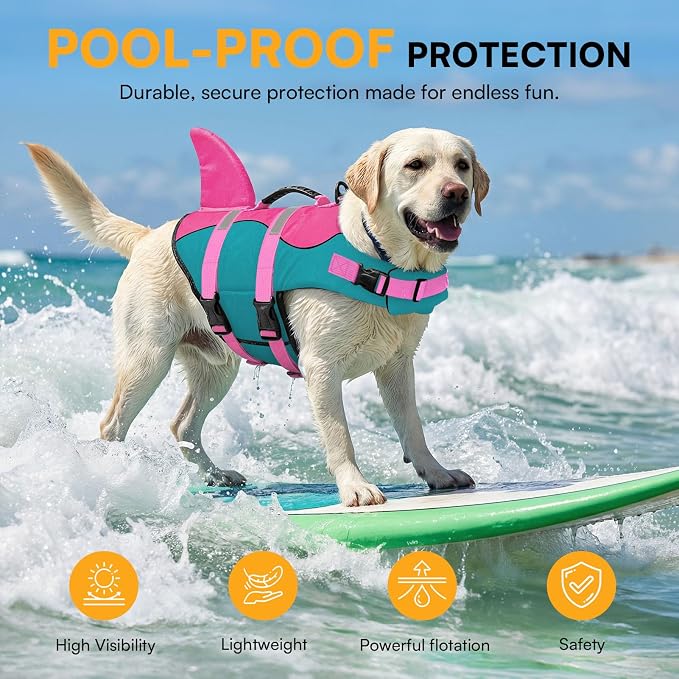 Dog Life Jacket,Dog Life Vest for Swimming,Dog Shark Life Jacket with Rescue Handle,Adjustable Reflective Dog Life Preserver for Small Dog,Green S