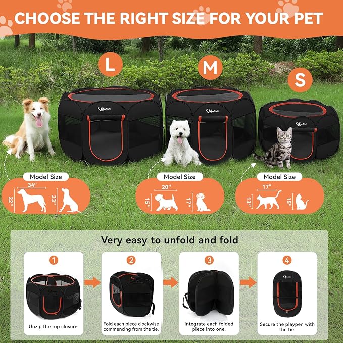 Siedihit Black Dog Cat Playpen, Puppy Pet Playpen Indoor for Small Dog | Crate Tent Cage Outdoor, Portable Pop Up Dogs Enclosure Kennel with Carrying Case for Dogs/Cats/Rabbits