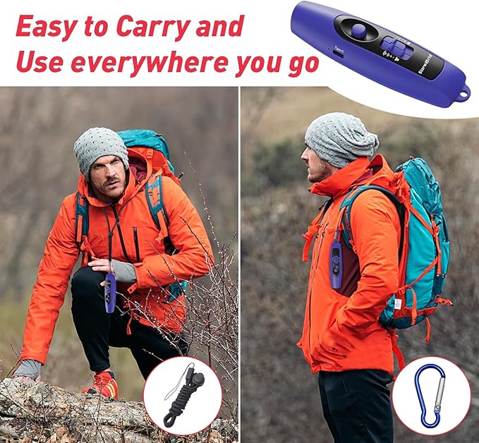 StarWorld Rechargeable Bear Horn - 120dB Electronic Air Horn for Bears with 4 Volume Levels & 3 Tones, Audible 0.5 Miles, LED Safety Light for Hiking, Camping, Wildlife Defense (Blue)