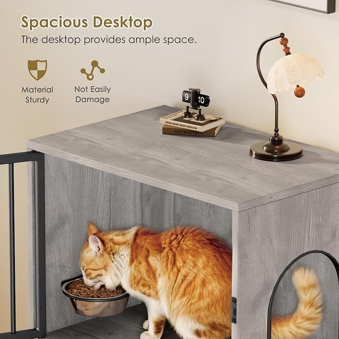 Dog Proof Cat Feeding Station, Dog Proof Cat Feeder, Cat Food Table, Gray | Cat Feeding Station with Scratching Post, Elevated Cat Food Bowls with Stand, Pet Food Storage Cabinet, Cat House