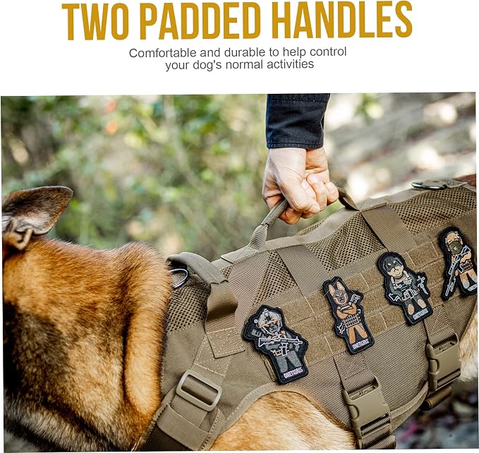 OneTigris No Pull Tactical Dog Harness for Medium Large Dog, Mesh Design Breathable Service Dog Vest with Handle, Military Dog Vest Harness with Molle Panels for Walking Hiking Training (XL, Brown)