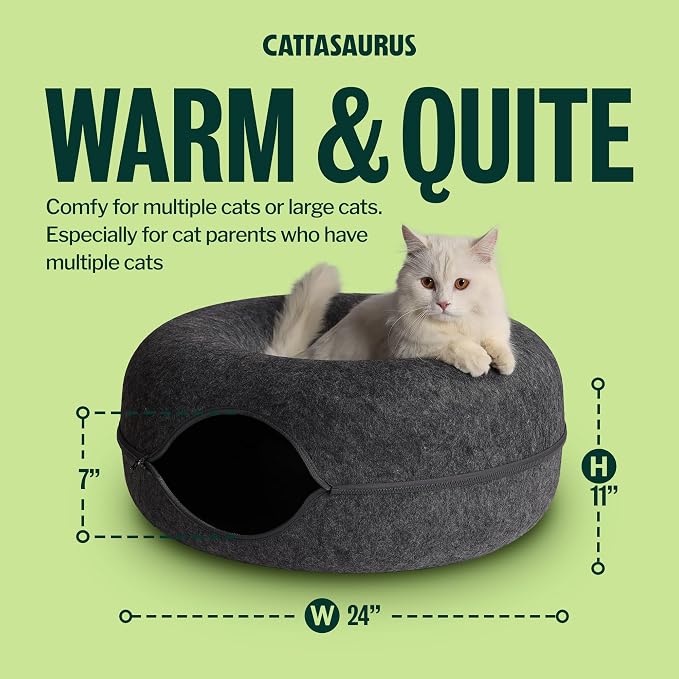 Peekaboo Cat Cave Donut for Multiple & Large Cats up to 30-45 lbs, 3-in-1 Self Warming Cat Bed, Tunnel & Scratcher for Indoor Cats, Washable & Detachable (Dark Gray + Dark Gray, Large)
