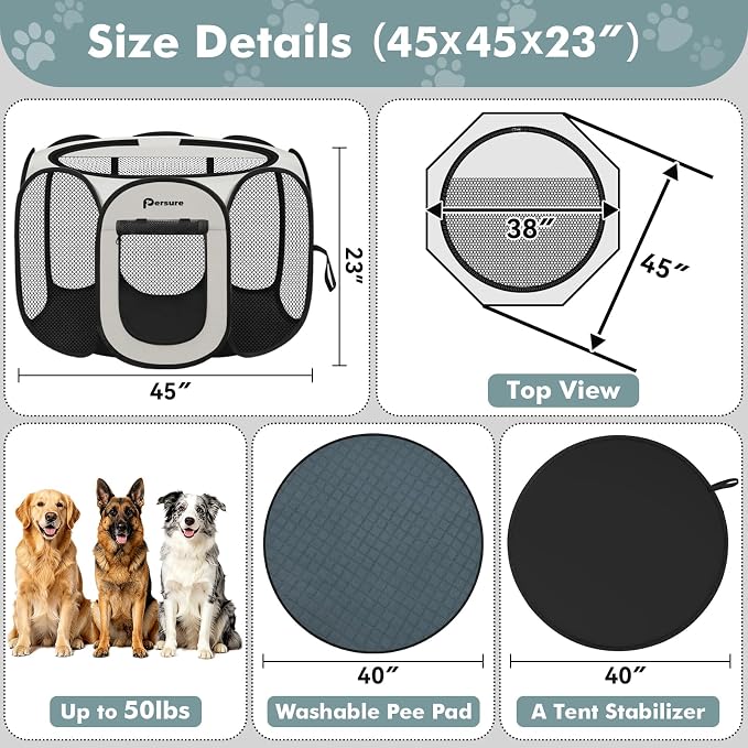 Persure Dog Cat Pet Playpen Puppy Crate Cage for Indoor Outdoor Travel | Nursing Rest Zone Recovering Pet Quarantine Room Portable Pop Up Easy to Set up lightweight Bag (White with Pad, Large