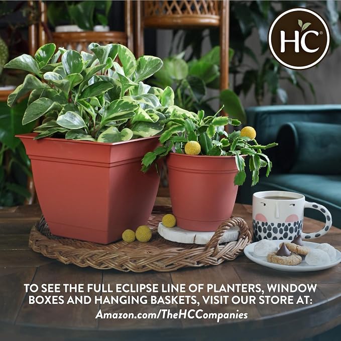 The HC Companies Eclipse Round Planter with Saucer - Outdoor & Indoor Plant Pot with Drainage Holes - Lightweight, UV-Resistant Plastic Pots for Plants, Flowers & Herbs (16" Clay, Pack of 1)