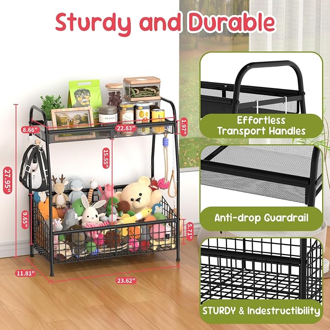Kaiferty Indestructible Large Dog Toy basket, Toy Box for Dogs,Pet Toys Bin Dog Metal Wire Basket for Toys, Food Storage, Storage Organizer Chest Storage, Toy Box for Living Room Area (Black)