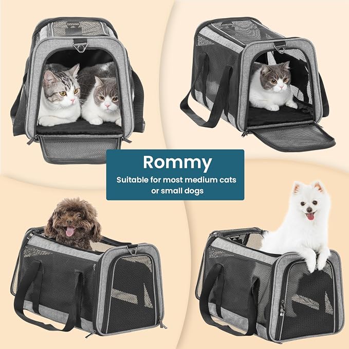 PETSFIT Large Cat Car Carrier,19 x 12 x 12 | Roomy Escape-Proof Cat Car Seat, Safe Driving, Lockable Zippers & Safety Tether, Soft-Sided Travel Carrier
