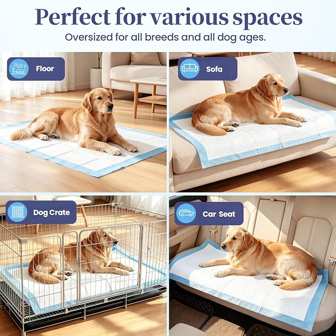 SCLOSE XL Dog Pee Pads 100 Count, 34"x28" Disposable Puppy Training Pads | Leak-Proof Quick-Dry Super Absorbent Odor Control – Ideal as Crate Mat Liner, for Senior Dogs, Post-Surgery, Indoor & Travel