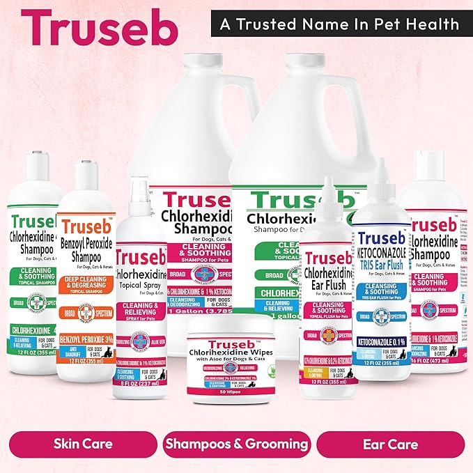 Pet Health Pharma Truseb Topical Ketoconazole and Chlorhexidine Spray for Dogs, Cats, and Horses with Essential Fatty Acids, Aloe and Vitamin E- 16 oz (Ketoconazole & Chlorhexidine Spray, 16 oz)