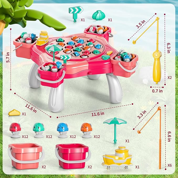 WATUDOU Magnetic Fishing Game for Kids Toddlers 3-5, 70 pcs Fishing Toys for Kids Toddlers 3-5, Table Toys Board Game Birthday Gifts for 3 4 5 6 7 8 Years Old Kid Toddler