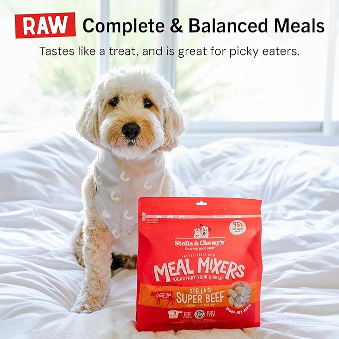 Stella & Chewy's Freeze-Dried Raw Beef Meal Mixers- Dog Food Topper and Mixer - Made with 95% Grass-Fed Beef, Organs & Bone - Perfect for Picky Eaters - Grain-Free - 18 oz